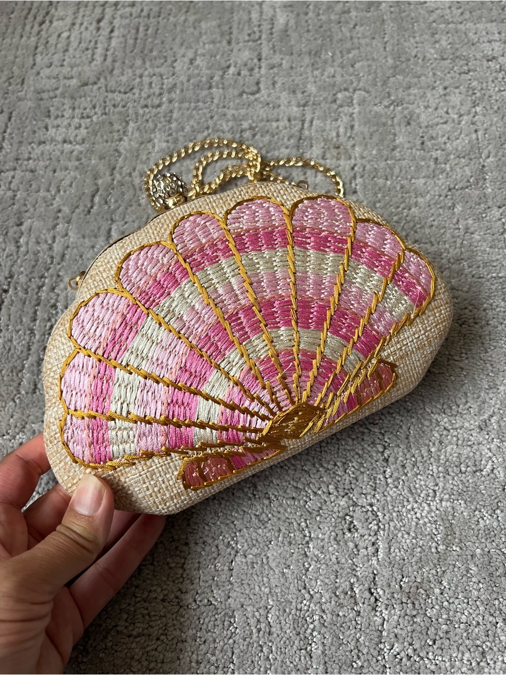 Haute Hippie Embroidered Shell Evening Bag with Gold Chain - Picture 4 of 13
